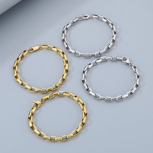 18K gold plated and silver stainless steel geometric square chain necklaces for men and women