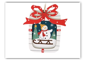 Gros plan d'ornaments de Noel en bois en forme de bocal avec des noeuds rouges a pois