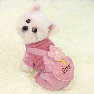 Mono cálido rosa para perro con bolsillo de corazón y vellón para mascotas pequeñas