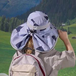 Cappello sole mimetico per bambini con tesa larga e protezione nuca per esterni e UV