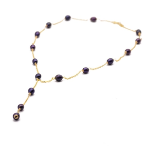 Elegant 925 sterling silver Y-shaped necklace with black freshwater pearls and gold chain