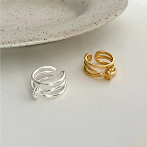 Minimalist 925 sterling silver knotted multilayer open ring in gold and silver finish