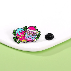 Easter egg metal enamel badge with colorful patterns and black rubber clutch backing