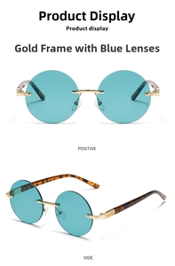 Details einer runden Sonnenbrille mit Goldsteg und Bügeln in Schildpattoptik