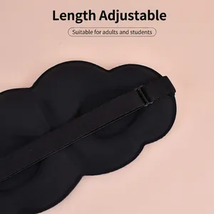 3D cloud sleep mask in black with adjustable elastic strap and metal buckle closure