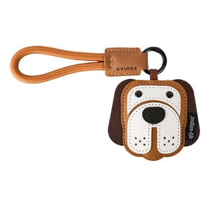 Creative faux leather bulldog keychain with woven strap and polished metal ring
