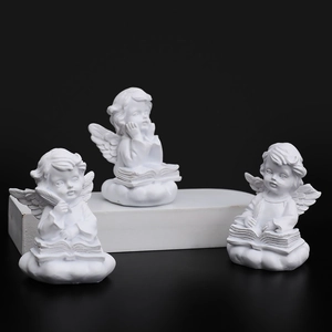 Three white resin praying angel statues set for European style home decor and desk ornament