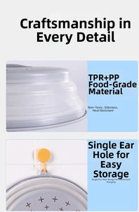 Close-up of foldable food cover made of TPR and PP with convenient hanging hole for storage