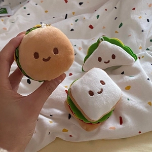 Cute plush food keychain set with hamburger and sandwich designs for bags