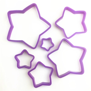 Set of 6 purple star-shaped plastic cookie cutters in various sizes for baking DIY