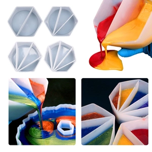 Silicone Split Cup For Resin Pouring Multi-Channel Paint Mixing Fluid Art DIY Craft Tool Hexagon Translucent