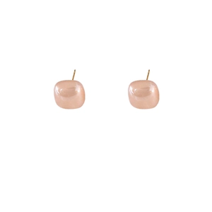 Minimalist 14K gold plated square stud earrings with peach pink resin stones for women