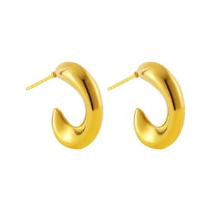 Detail of 18K gold-plated stainless steel hoop earrings with textured C-shape surface
