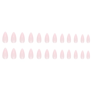 Set of 24 light pink almond glitter press-on nails displayed on a white background