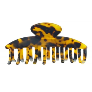 Close-up of tortoise shell pattern acetate hair claw clip with glossy finish