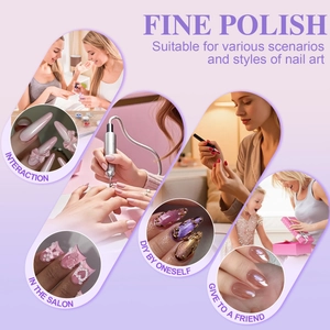 Electric nail drill kit with silver pen and diverse DIY nail art styles for salon use