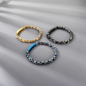 8mm Byzantine stainless steel bracelets in gold, black, and blue finishes for men