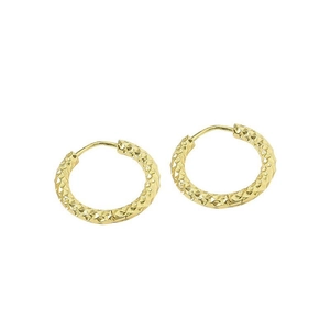 Golden textured hoop earrings with minimalist honeycomb facet design for women