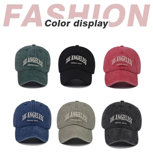 Six colors of vintage washed cotton baseball caps with Los Angeles embroidery detail