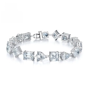Detailed view of S925 sterling silver bracelet featuring mixed geometric zircon cuts