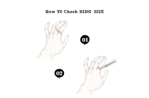 Guide d'instruction montrant comment mesurer la taille de bague avec illustrations