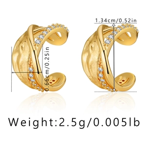 Detailed dimensions of gold irregular crossover ear cuff with cubic zirconia stones