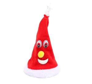 Dettaglio del cappello di Natale elettrico con stella luminosa e finiture in morbido peluche