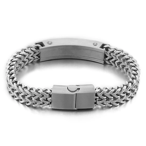 Rugged silver stainless steel braided square chain bracelet with magnetic clasp for men