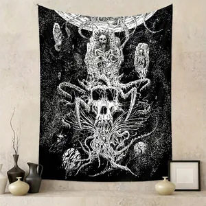 Skeleton Skull Tapestry Wall Hanging Polyester Gothic Dark Art Bedroom Living Room Decor Aesthetic Background Cloth