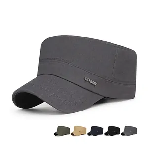 Men Cadet Cap Cotton Twill Flat Top Hat With Metal Sport Label Adjustable Military Style Casual Outdoor