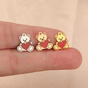 Cute stainless steel bear charms with red hearts for DIY bracelet jewelry making