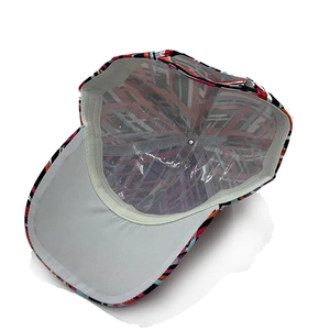 Internal view of colorful graffiti baseball cap with white sweatband and inner support