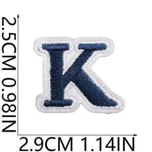 Navy blue embroidered letter K patch with white border for clothing 2.9x2.5cm size