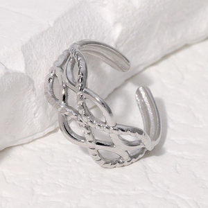 Silver minimalist woven hollow open ring made of stainless steel for women