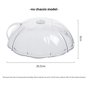 Detail view of transparent 26.5cm microwave food cover lid with top handle and air vent