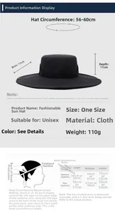 Size chart for sun hat with 11cm brim showing measurements and head size guide