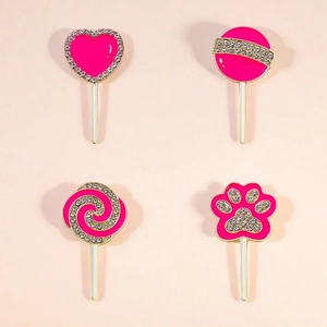 Cute Pink Enamel Lollipop Brooch For Women Zinc Alloy Rhinestone Inlaid Heart Cat Paw Badge Pin Fashion Clothes Accessories