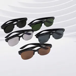 Retro Browline Sunglasses PC Frame Glass Lenses UV Protection Semi Rimless Fashion Eyewear For Men And Women