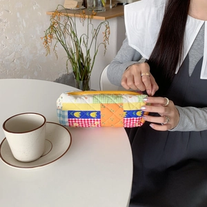 Ins style colorful quilted patchwork pencil case and large capacity makeup storage bag