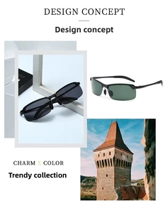 Detail of smart photochromic polarized sunglasses with dark grey and green lenses