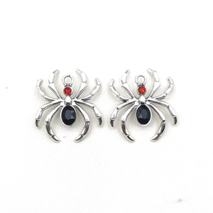 Pendentif araignée argenté avec cristaux noirs et rouges pour bijoux de Halloween