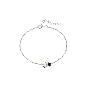 Detailed macro shot of S925 sterling silver butterfly bracelet with adjustable chain