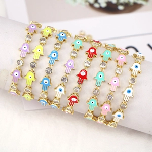 Bohemian Hamsa Hand and Evil Eye enamel adjustable bracelets in vibrant colors