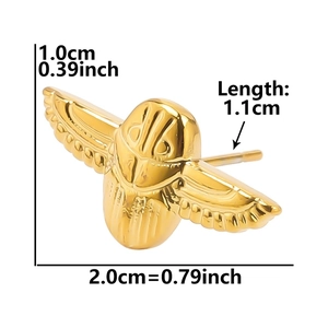 Detailed size specifications for the gold beetle stud earrings in 304 stainless steel