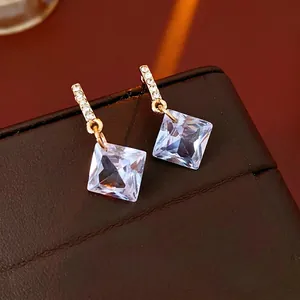 Elegant geometric square zircon earrings with gold plating and sparkling accents