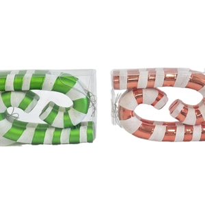 Christmas candy cane hanging ornaments in green and rose gold stripes for tree decoration