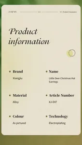 Detailed product specifications for reindeer Christmas hat earrings with rhinestones
