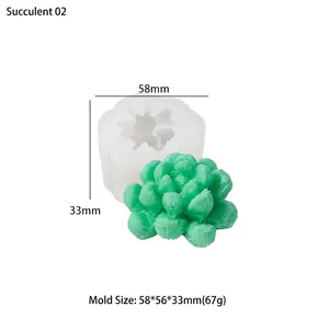 Gedetailleerde siliconen mal voor vetplantkaarsen, afmetingen 58x56x33mm in weergave