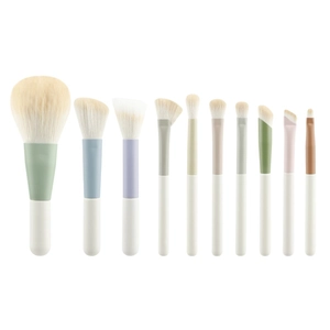 10-teiliges Make-up-Pinsel-Set mit weißen Griffen und pastellfarbenen Hülsen