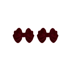 Elegant red velvet bow earrings with pearl inlay in a minimalist Korean design